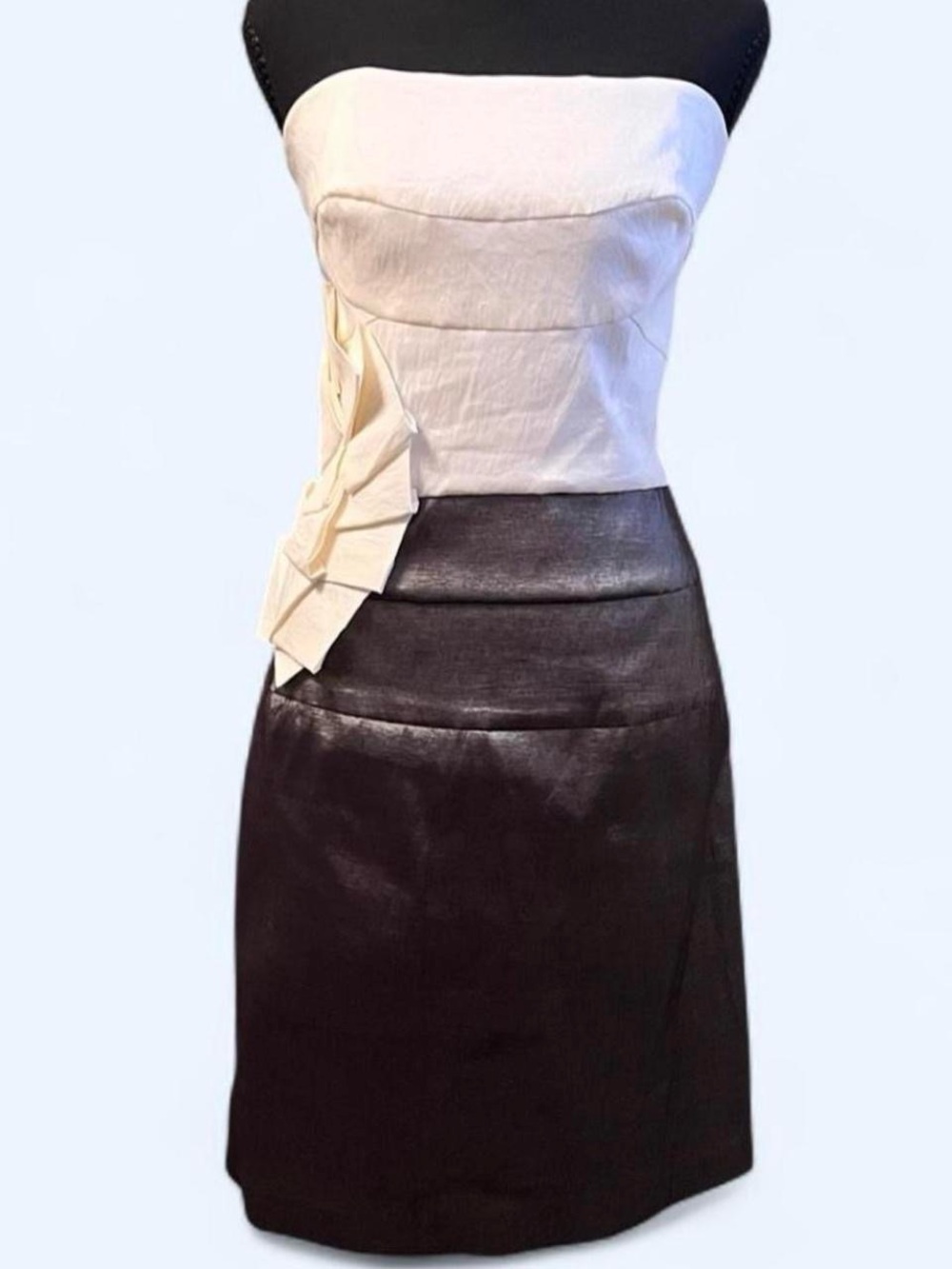 Vintage 1990s Jessica McClintock Strapless Ivory Ruffle-Accent Formal Dresss